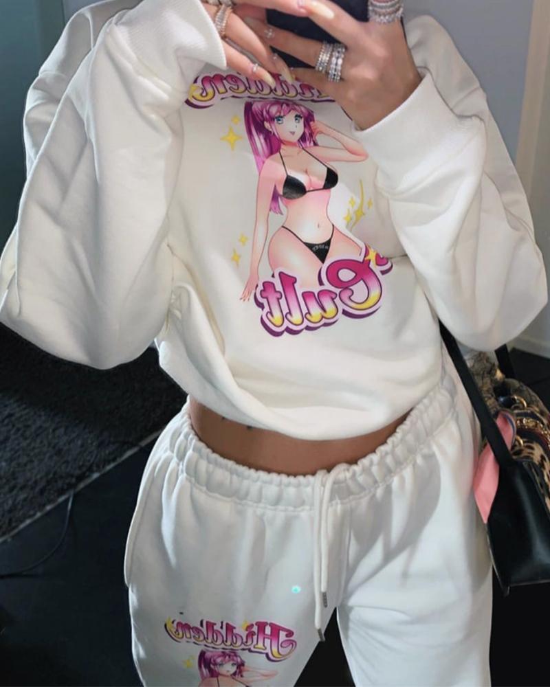 

Print Hooded Hoodies Tracksuit, White