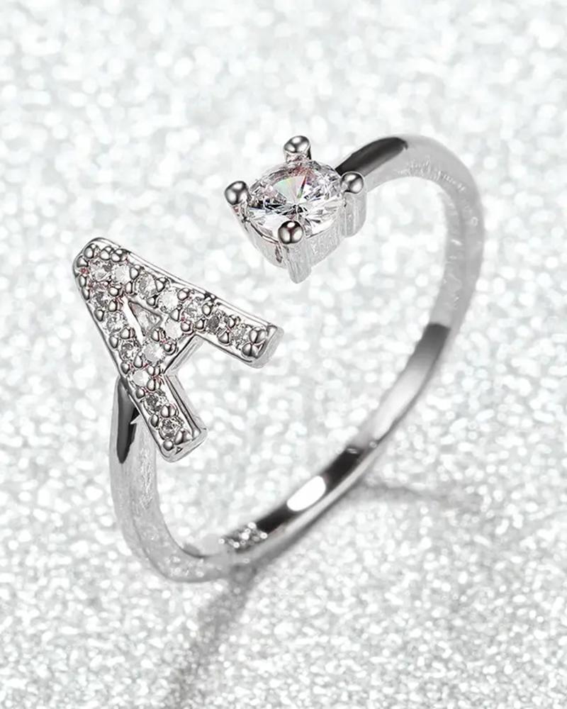 

1pc Rhinestone Letter Shaped Opening Ring, Style1