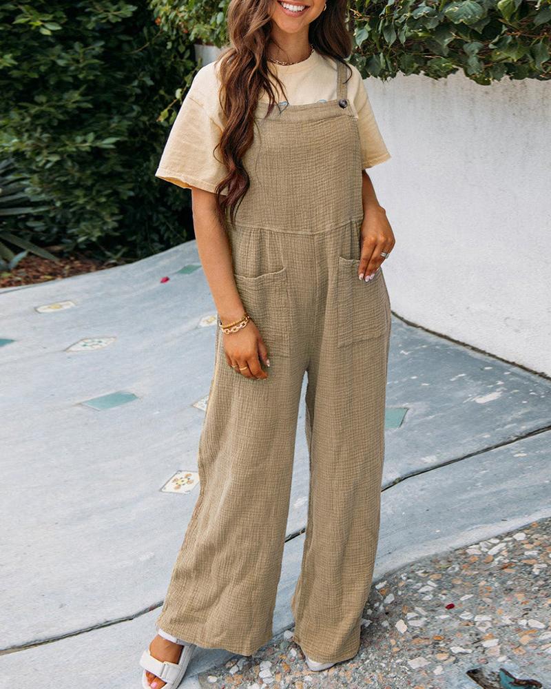 

Wide Leg Pocket Design Suspender Jumpsuit, Khaki