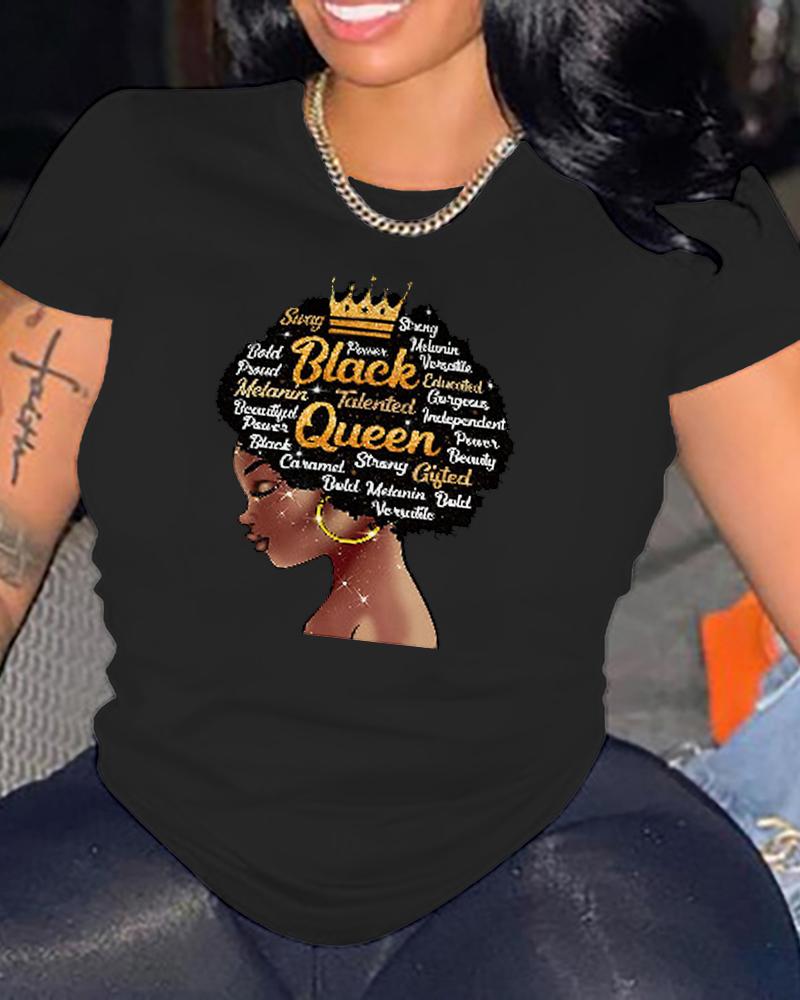

Figure Letter Print Casual T-shirt, Black