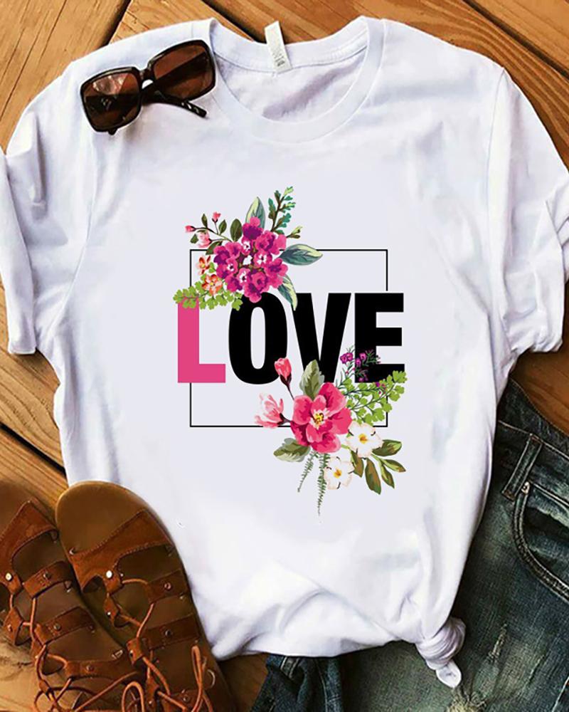 

Letter / Floral / Flamingo / Lip / Butterfly / Graphic Print Short Sleeve T-Shirt, Style4