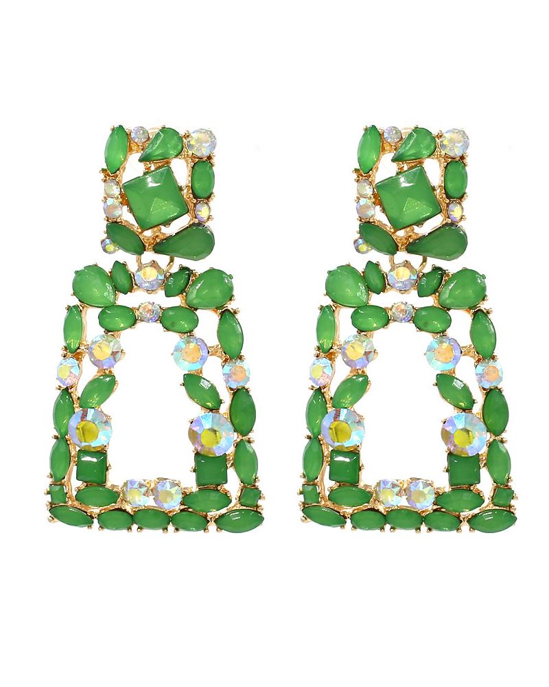 

1Pair Crystal Stone Geometric Fashionable Drop Earrings, Green