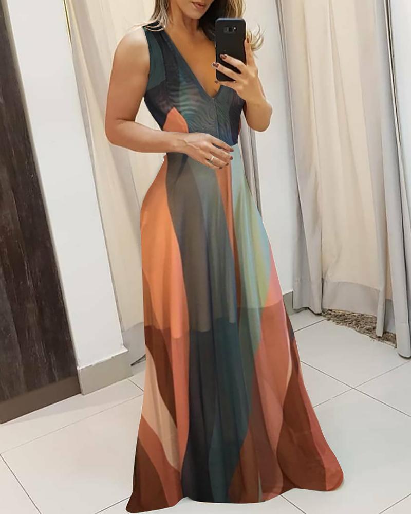 

Colorblock Plunge Sleeveless Maxi Dress, Multicolor