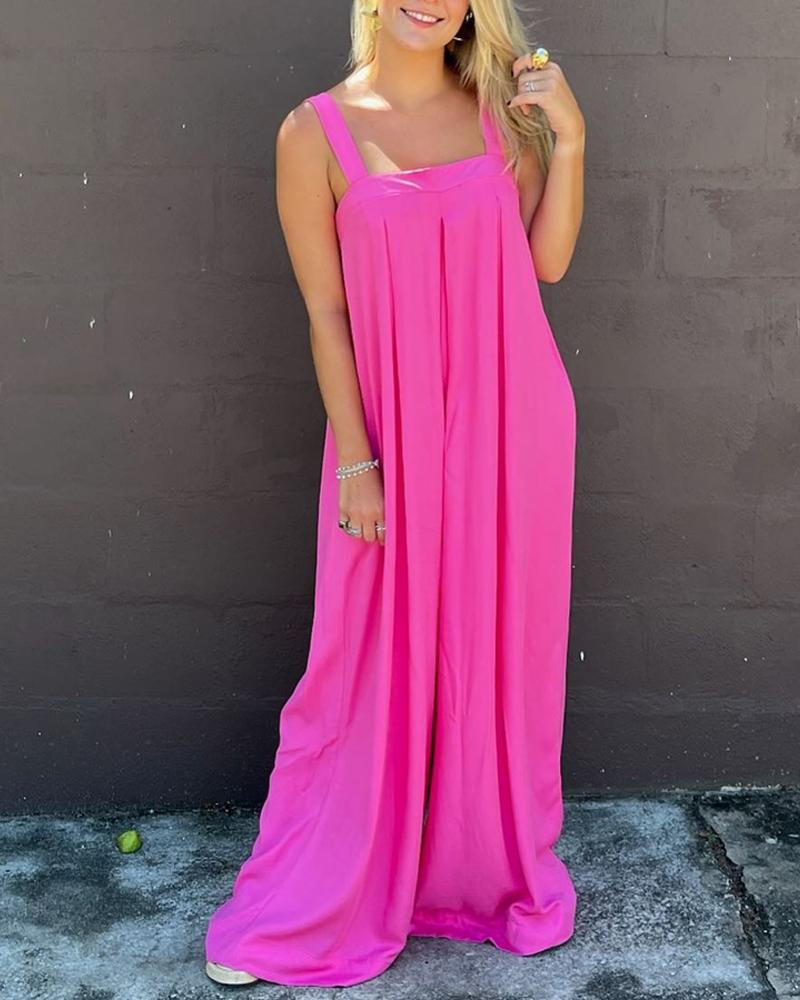 

Square Neck Sleeveless Wide Leg Jumpsuit, Hot pink