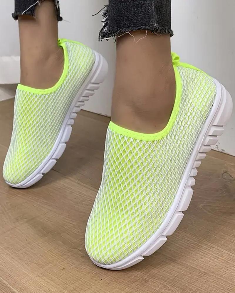 

Hollow Out Slip-on Breathable Sneakers, Lvs green