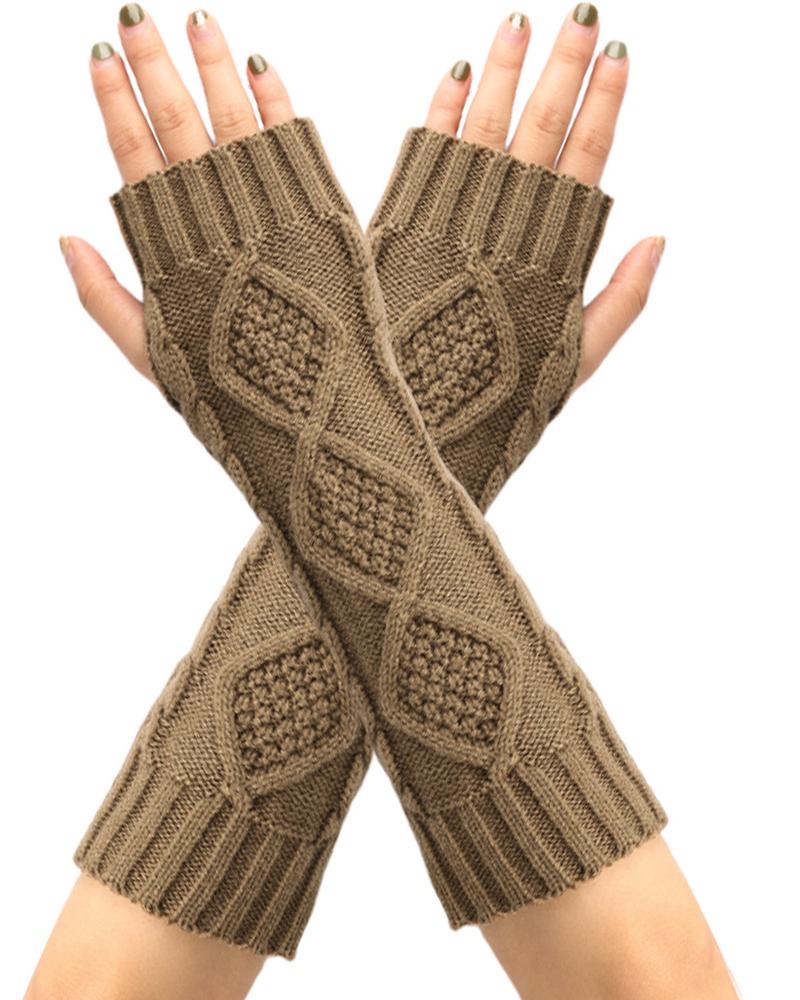 

1Pair Knit Fingerless Gloves, Khaki