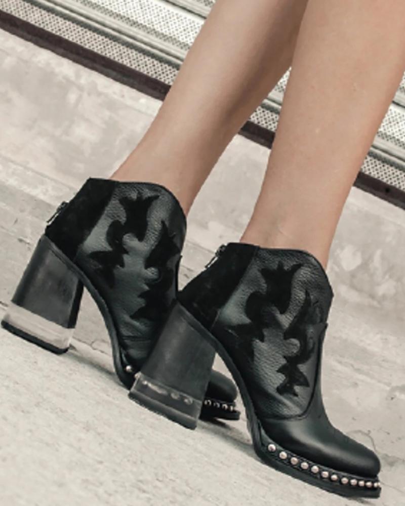 

Studded Vintage Chunky Boots, Black