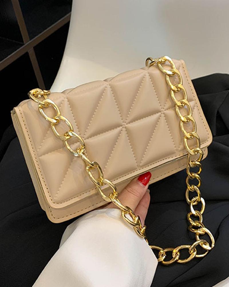 

Flap Chain Strap Quilted Mangetic Shoulder Bag, Khaki
