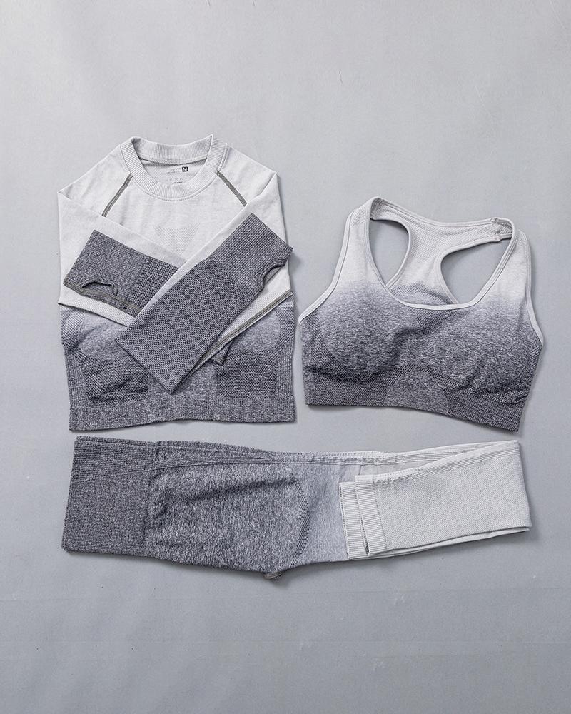 

Ombre Skinny High Waist Three-piece Active Sets, White
