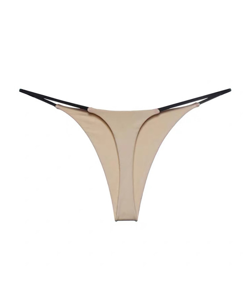 

Striped Print/ Plain Low Waist Skinny Panty, Khaki