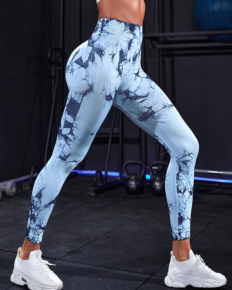 

Abstract Print Butt Lifting Tummy Control Yoga Pants, Lighted blue