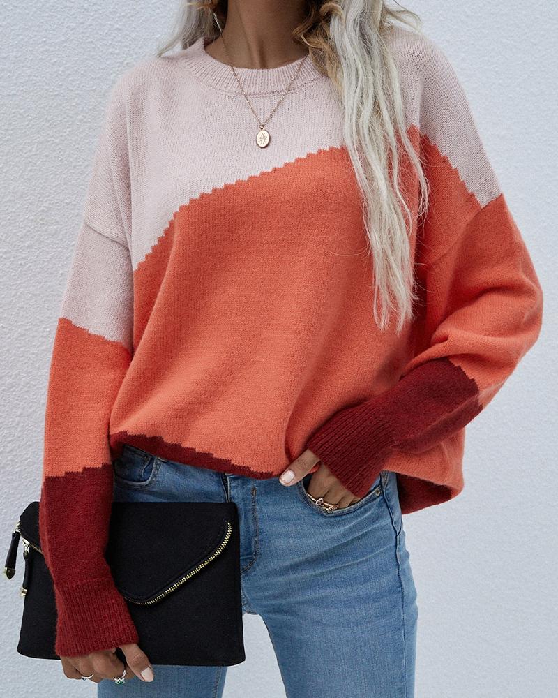 

Color Block Drop Shoulder Sweater, Pink