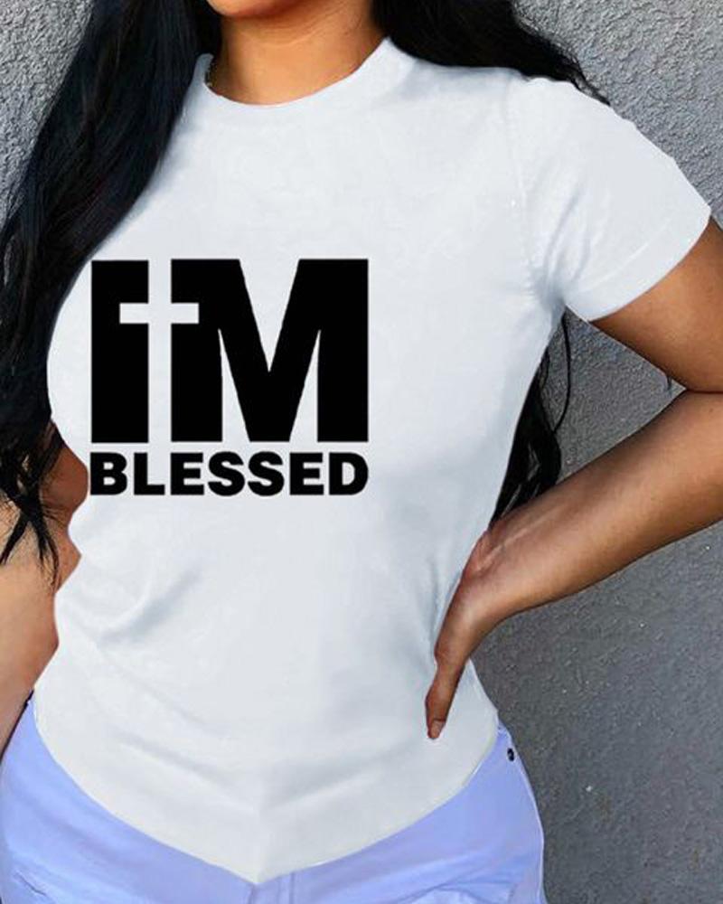 

I' Blessed Print Casual T-shirt, White