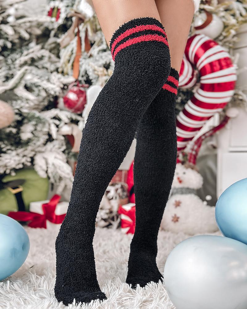 

1Pair Contrast Paneled Thigh High Leg Warmers Long Boot Socks, Black