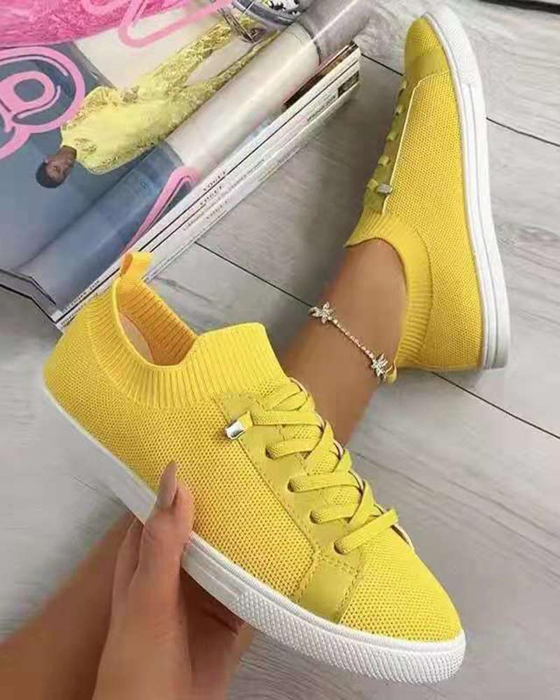 

Eyelet Lace-up Breathable Sneakers, Yellow