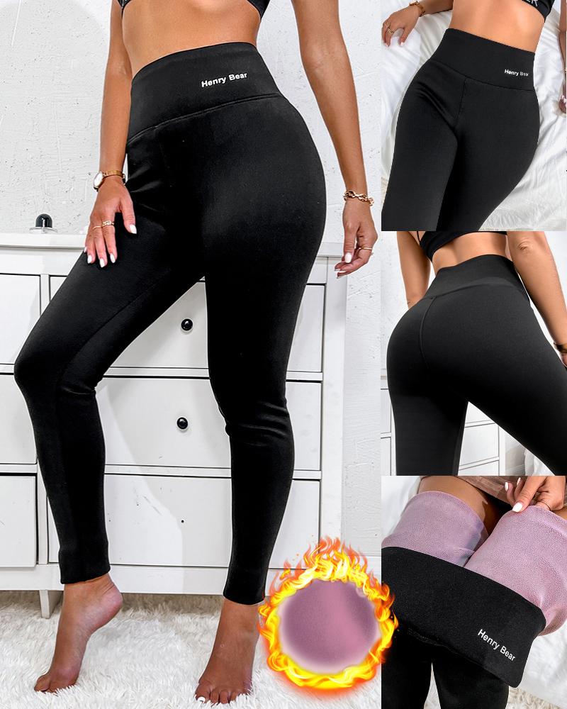 

High Waist Thermal Warm Fleece Lined Leggings, Black