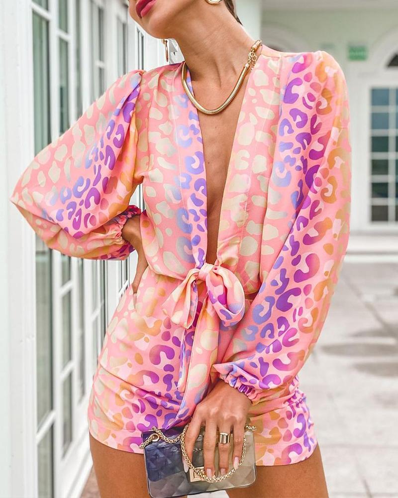 

All Over Print Tie Front Romper, Multicolor