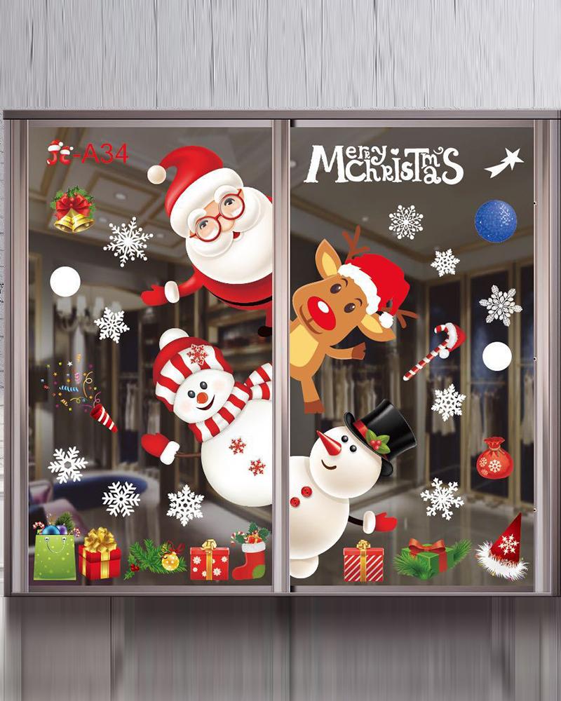 

Christmas Window Clings Window Stickers Decorations Snowman Snowflake Santa Claus Reindeer Elk Static Stickers, Multicolor