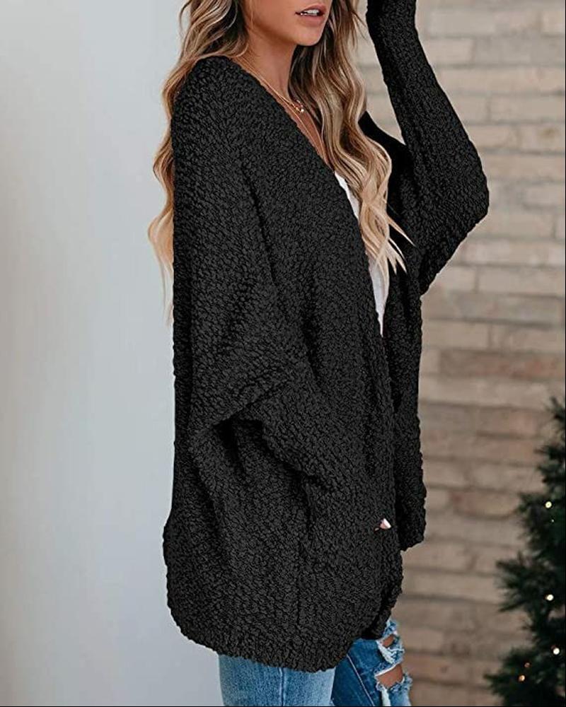 

Long Sleeve Pocket Detail Open Front Cardigan, Black