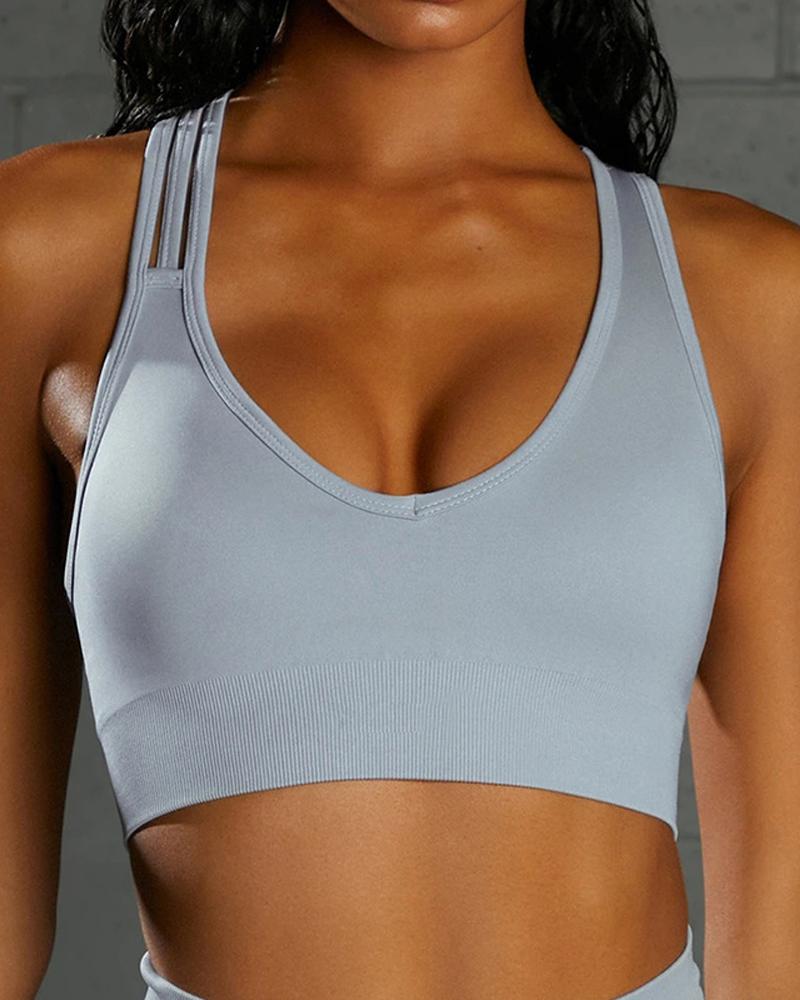 

Breathable Crisscross Backless Sports Bra, Blue