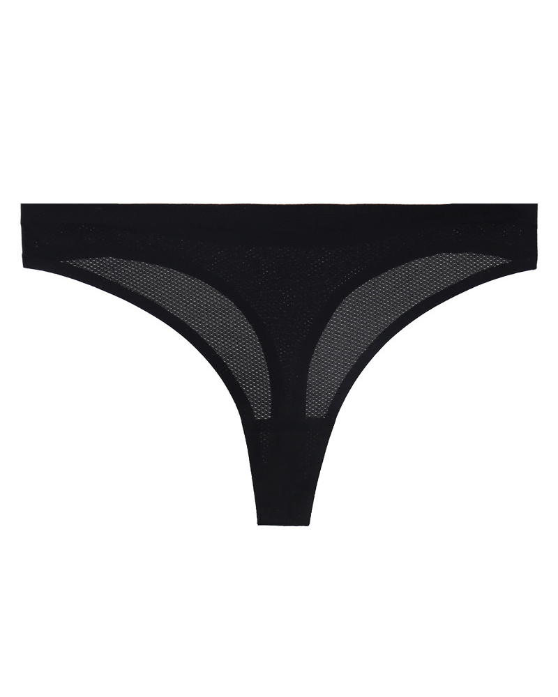 

Low Waist Skinny Solid Color Mesh Thong Panties, Black