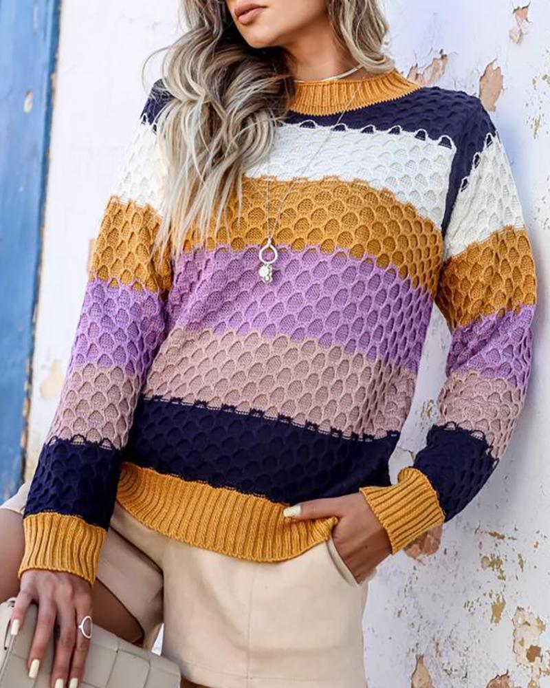 

Long Sleeve Striped Print Cutout Sweater, Style3