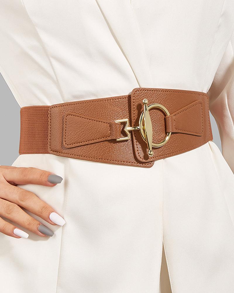 

PU Leather Patch Belt, Khaki