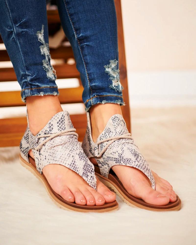

Cut Out Flat Sandals, Snakeskin