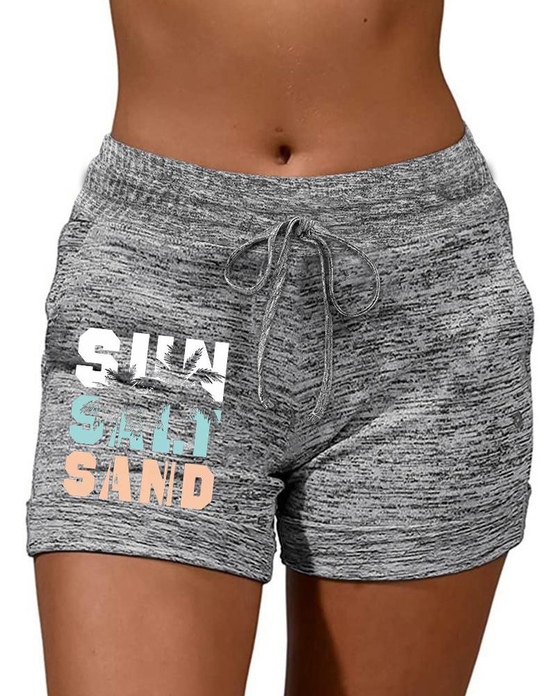 

Sun Salt Sand Coconut Tree Print Drawstring Shorts, Gray