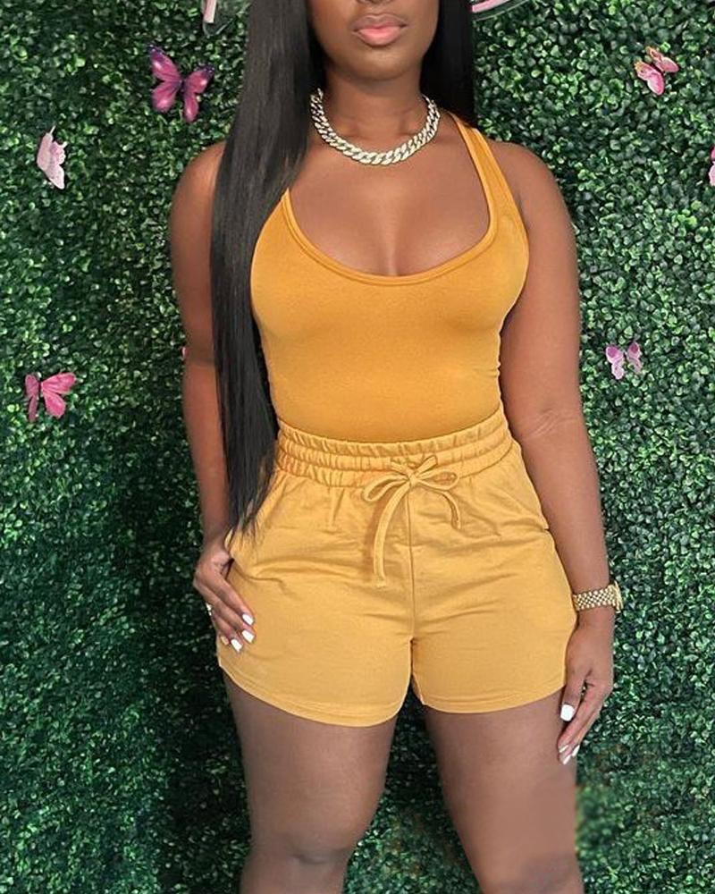 

Basic Tank Top & Drawstring Shorts Set, Yellow