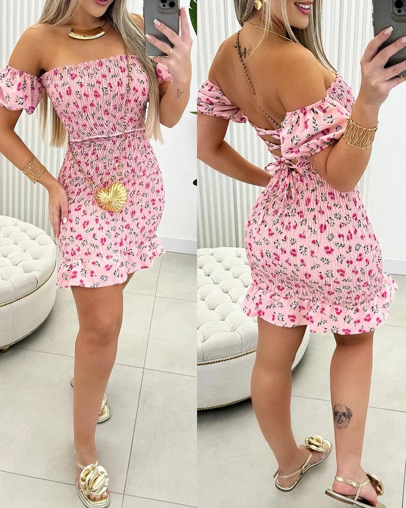 

Vestido con dobladillo fruncido con volantes y estampado floral Ditsy, Light pink