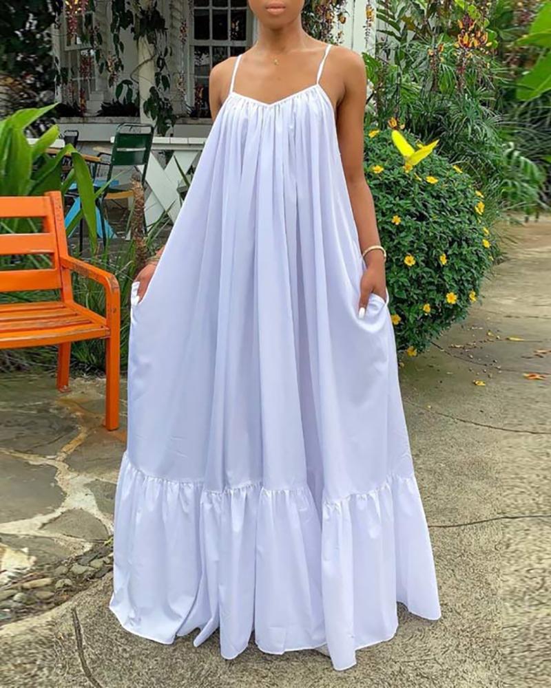 

Plus Size V-Neck Sleeveless Ruched Maxi Dress, White