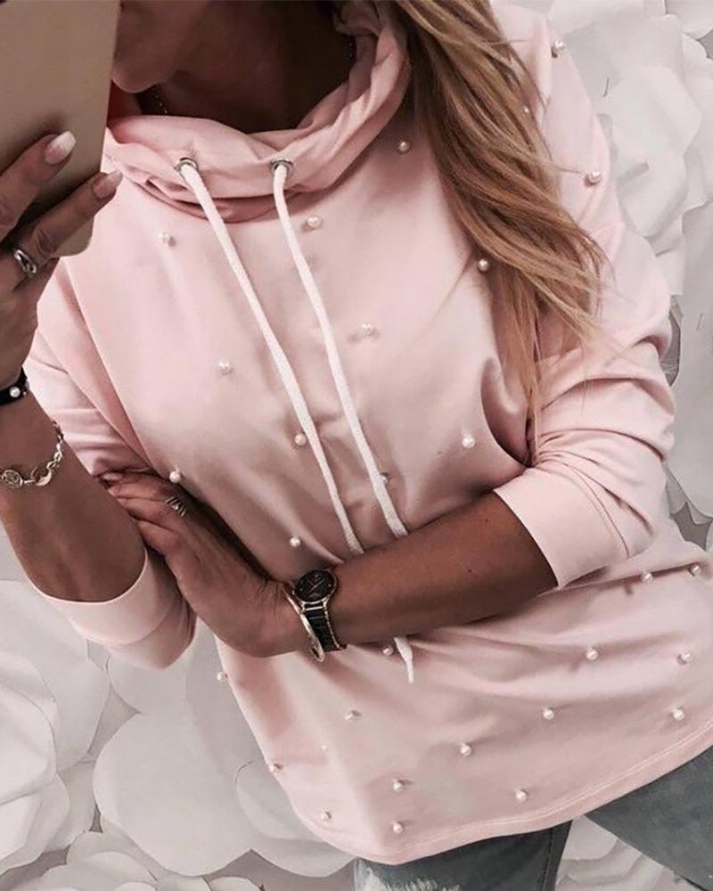 

RECYCLED Beaded Long Sleeve Hooded Sweatshirt, Pink
