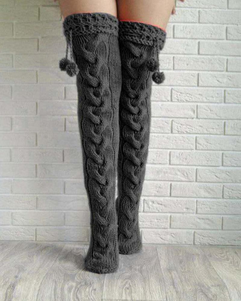 

Casual Solid Color Over The Knee Socks, Black