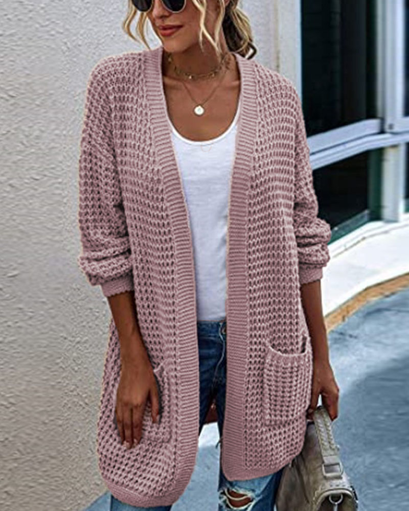 

Long Sleeve Pocket Detail Open Front Cardigan, Pink