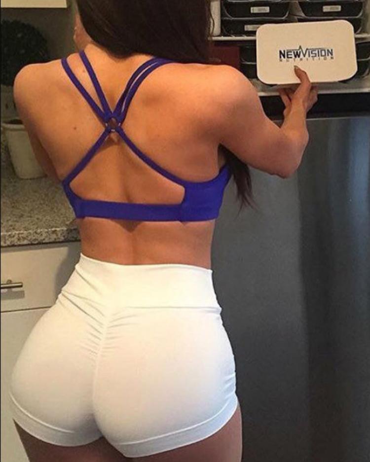 

Plain Ruched High Waist Yoga Shorts Leggings, White