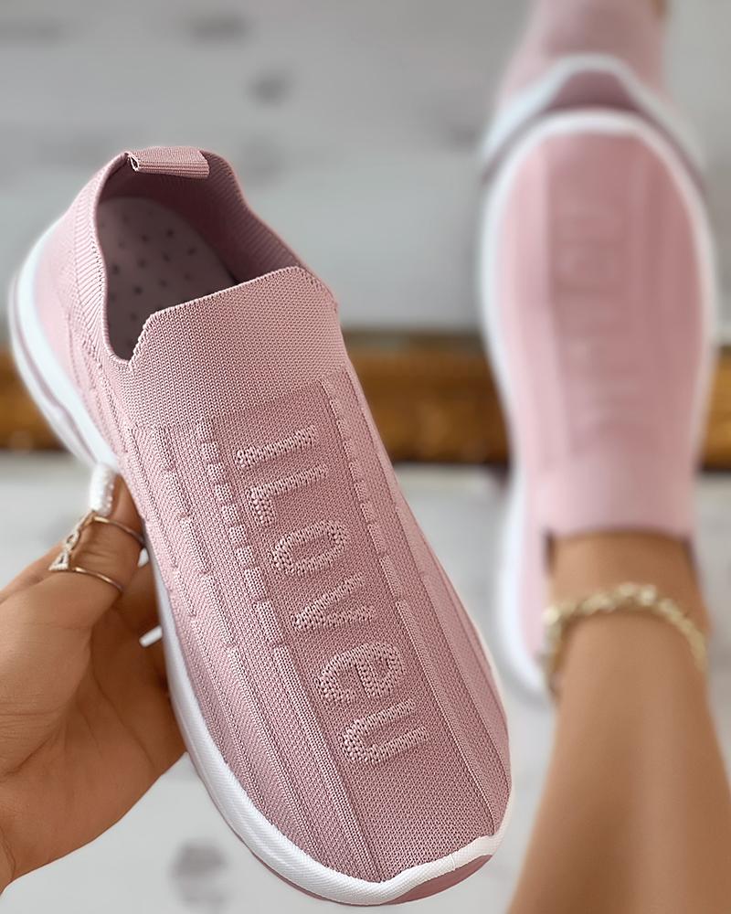 

I Love U Pattern Slip On Knit Sneakers, Pink