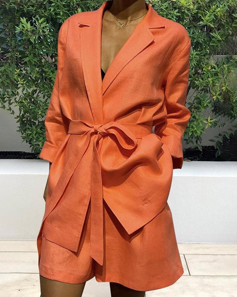 

Long Sleeve Tied Detail Wide Leg Blazer Set, Orange