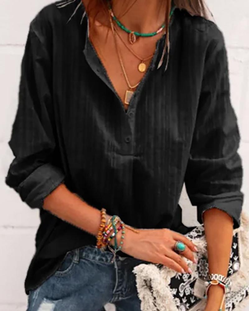 

Button Design Long Sleeve Casual Top, Black