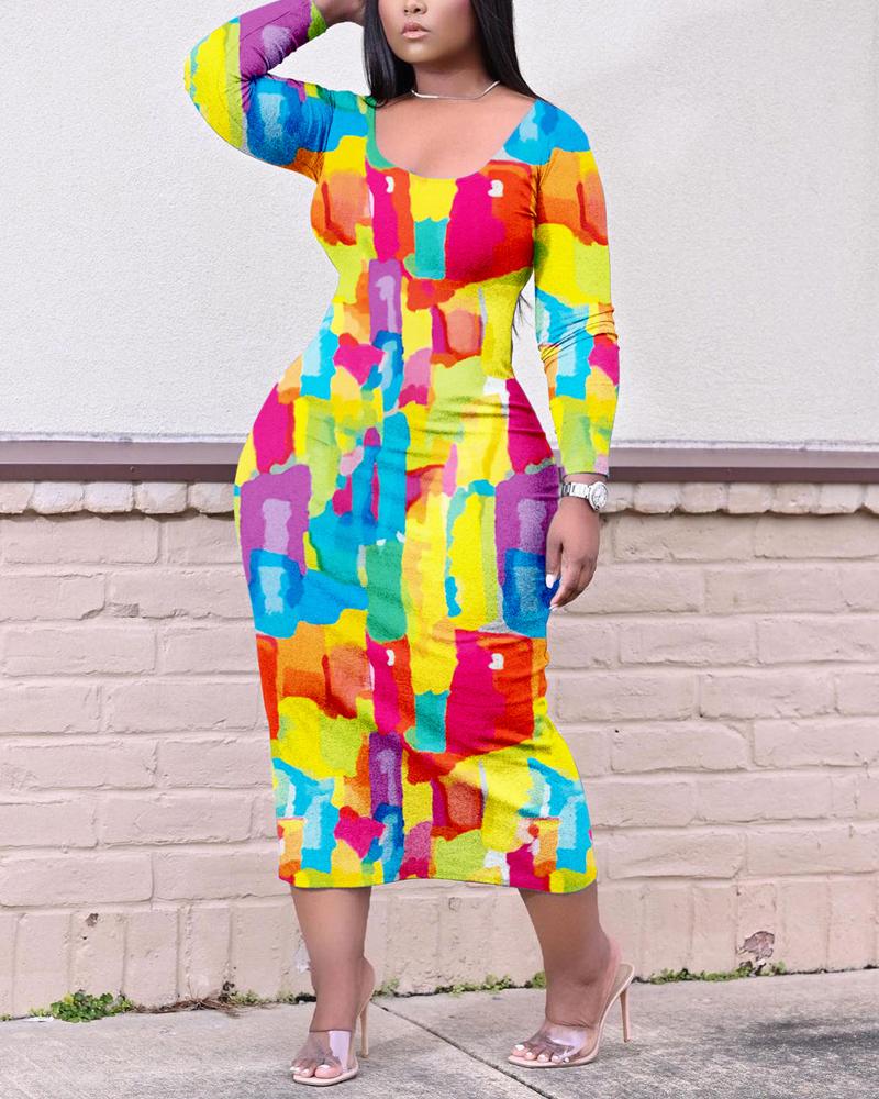 

Plus Size Tie Dye Print Long Sleeve Casual Dress, Multicolor