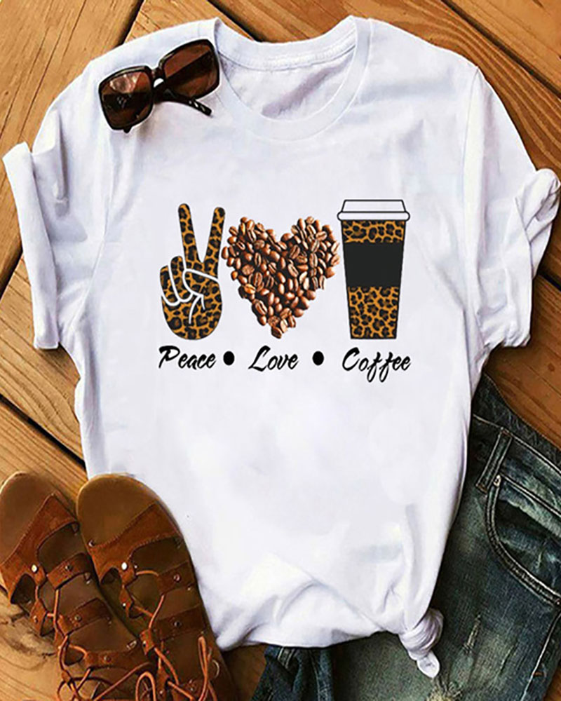 

Heart Letter Slogan Print Short Sleeve Casual T-shirt, Style6