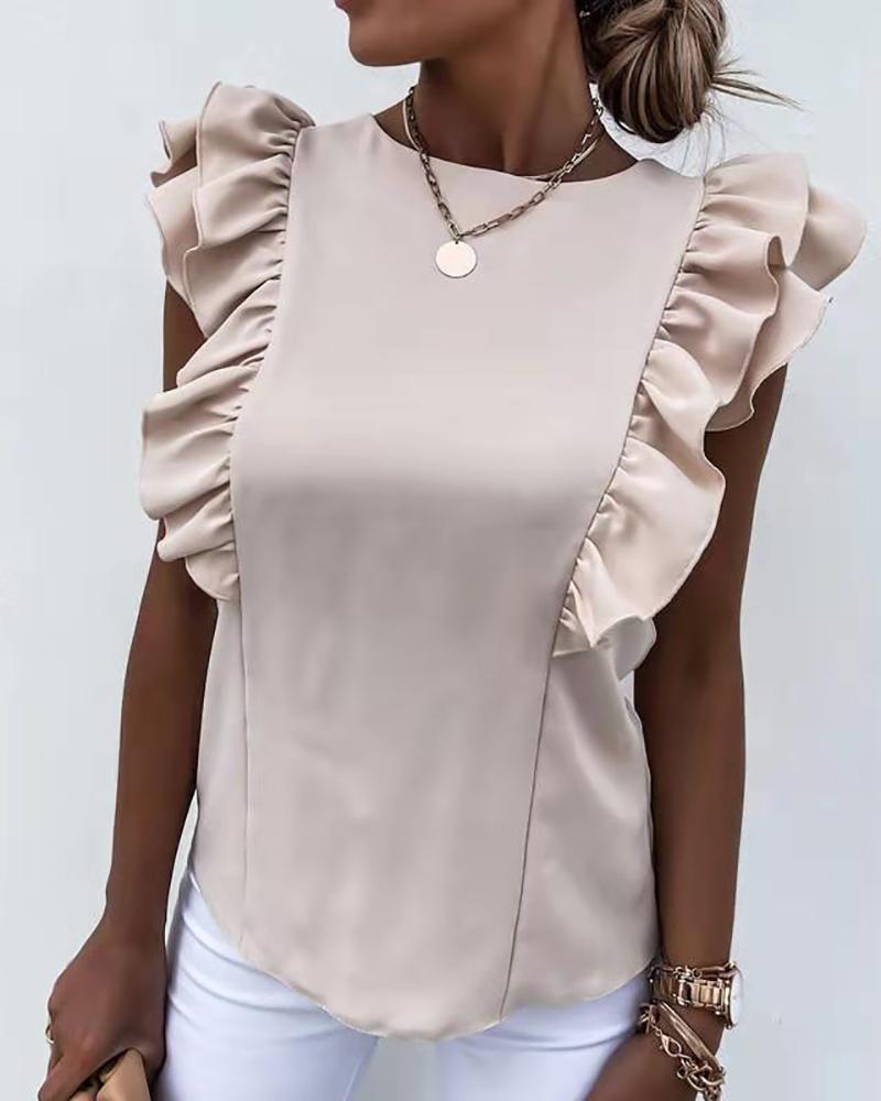 

Ruffle Hem Cutout Tied Detail Top, Khaki