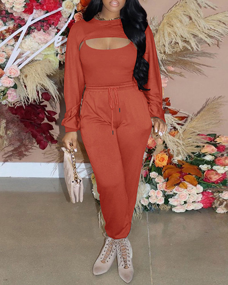 

Cami & Super Crop Top With Drawstring Pants Set, Orange