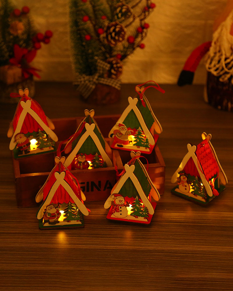 

Christmas Luminous Wooden House Creative Small House Ornament Home Party Christmas Tree Pendant, Style1