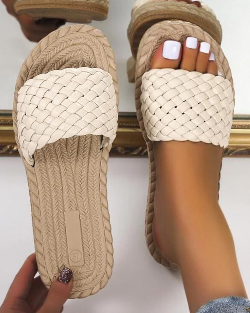 

Round Toe Braided Beach Slippers, Beige