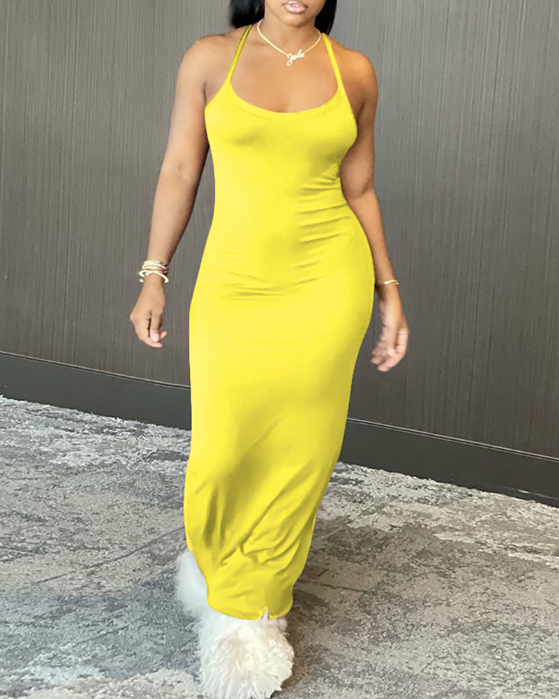 

Halter Plain Sleeveless Maxi Dress, Yellow