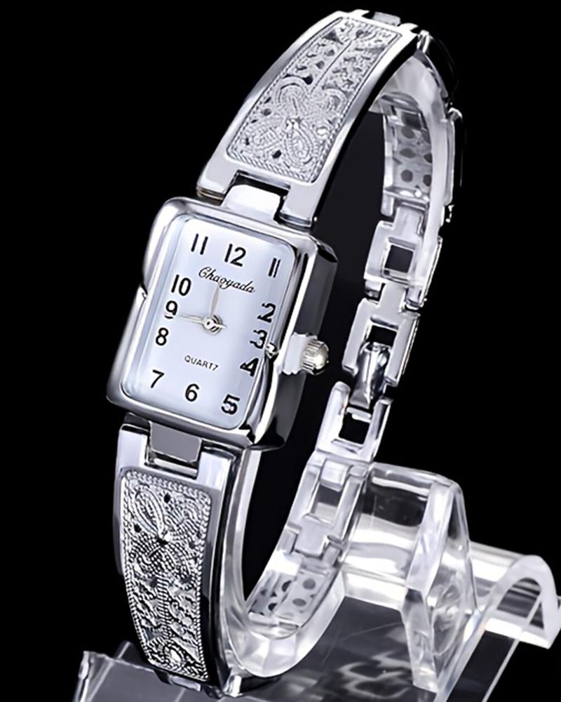 

Hollow Sophisticated Stylish Bangle Quartz Watch, Silver