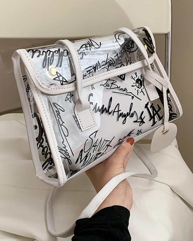

Letter Clear Shoulder Bag With Inner Pouch, Blackwhite