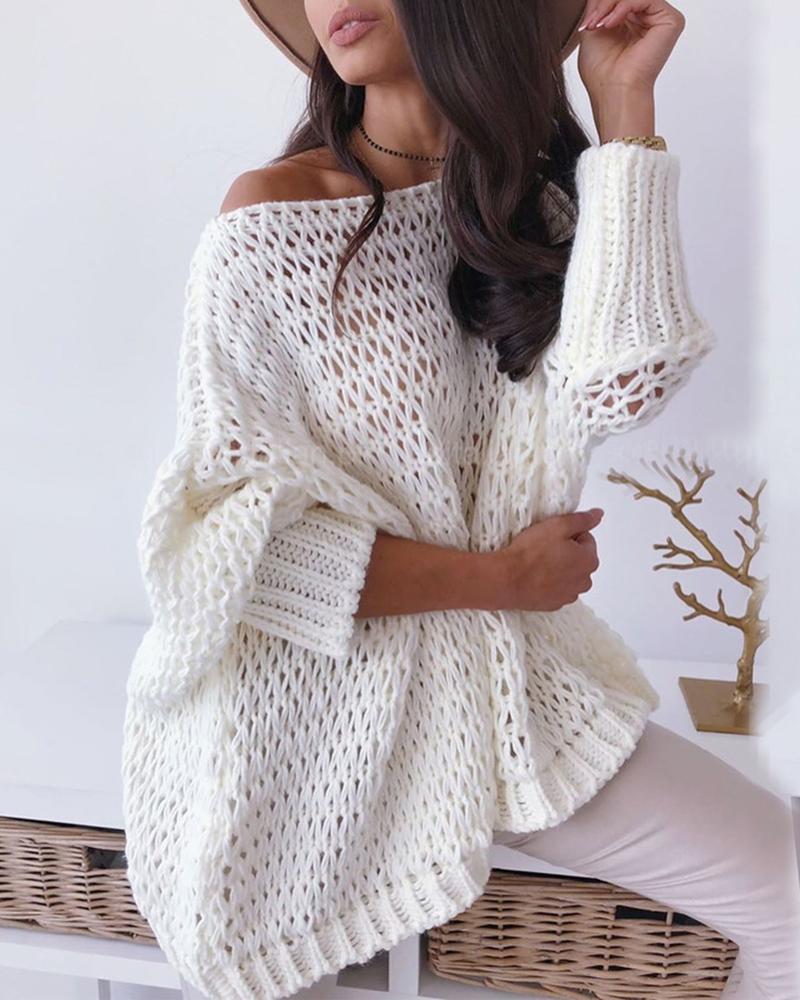 

Batwing Sleeve Hollow Out Casual Sweater, White