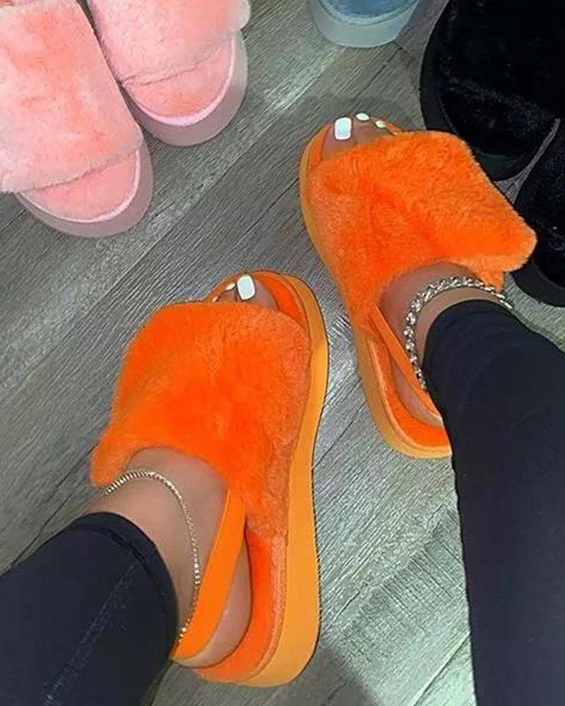 

Fuzzy One Strap Slingback Slippers, Orange